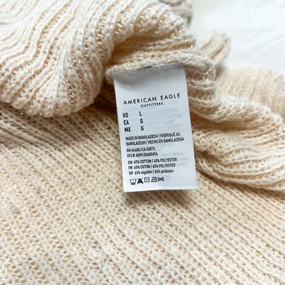 American Eagle Cream Knit Tie-Back Open Keyhole Sweater Women’s Size Large - Picture 5 of 5